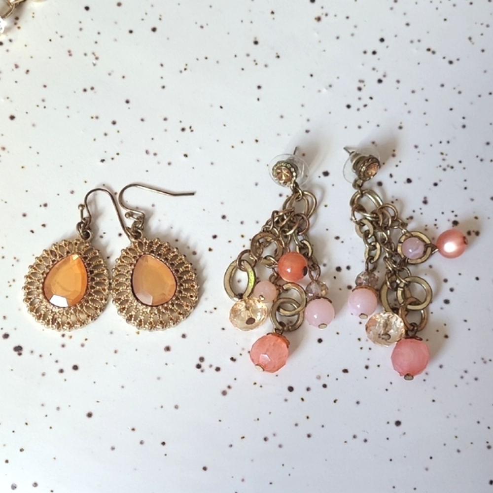 Elegant Gold and Pink Dangle Earrings